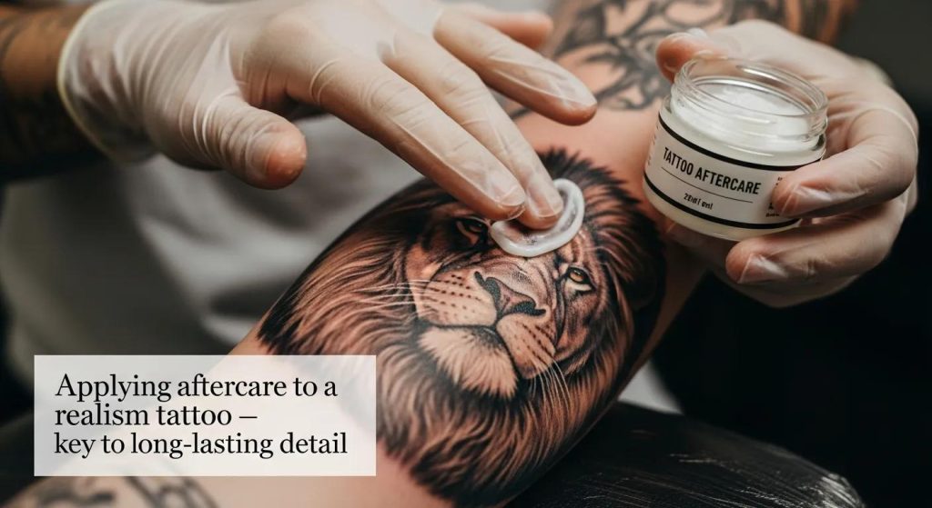 Applying aftercare to a realism tattoo — key to long-lasting detail