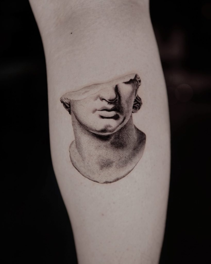 Blackwork classical bust tattoo by The KCHN Tattoos, Scarborough