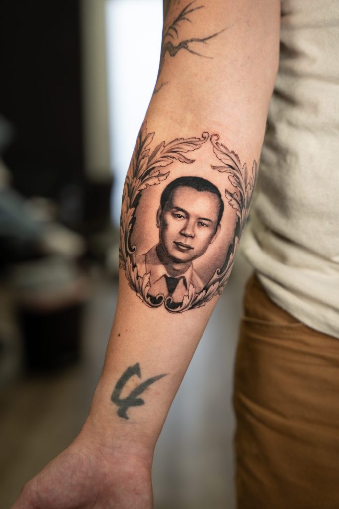 Memorial portrait tattoo by The KCHN Tattoos, Scarborough